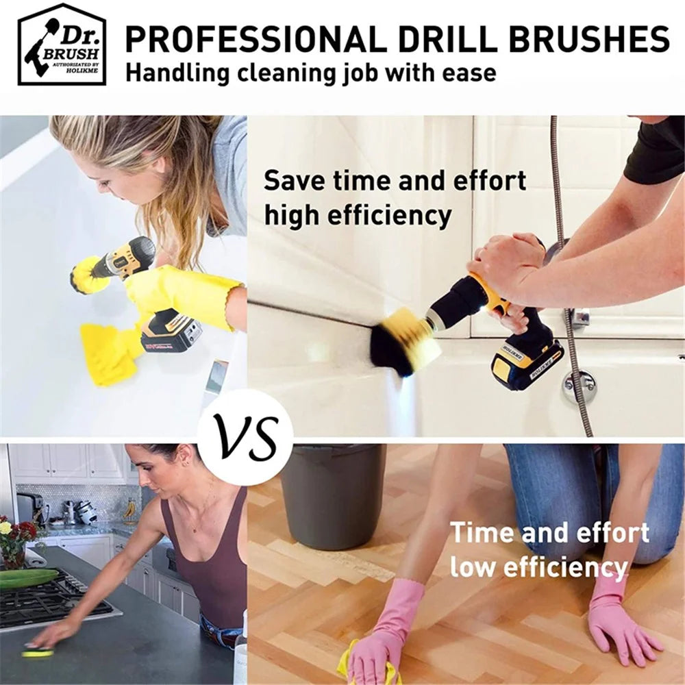 HX666 4pcs/set Drill Power Scrub Clean Brush Kit Electric Cleaning Brushes Set for Car Grout Tiles Bathroom - Black - 5