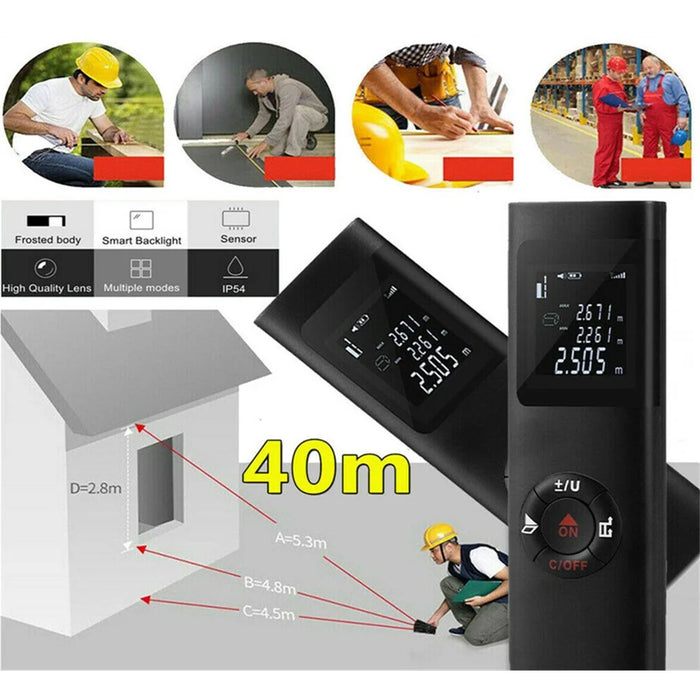 40m Multifunctional LCD Digital Laser Meter Mini Smart Rangefinder Portable Distance Measuring Tool Support USB Charging - Black - 3