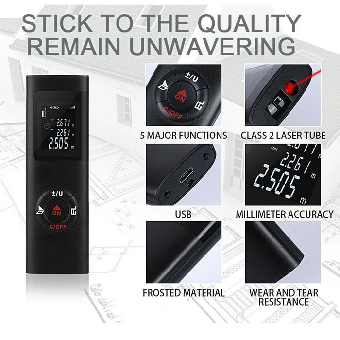 40m Multifunctional LCD Digital Laser Meter Mini Smart Rangefinder Portable Distance Measuring Tool Support USB Charging - Black - 7