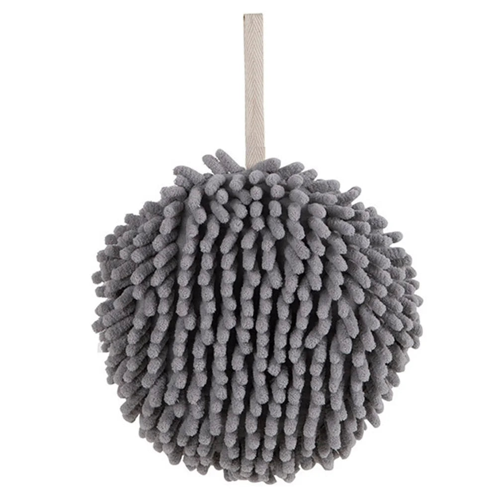 Hanging Hand Towel Pompom Design Water Absorbent Quick Drying Hand Wipe Towel Kitchen Bathroom Supply - Grey - 1