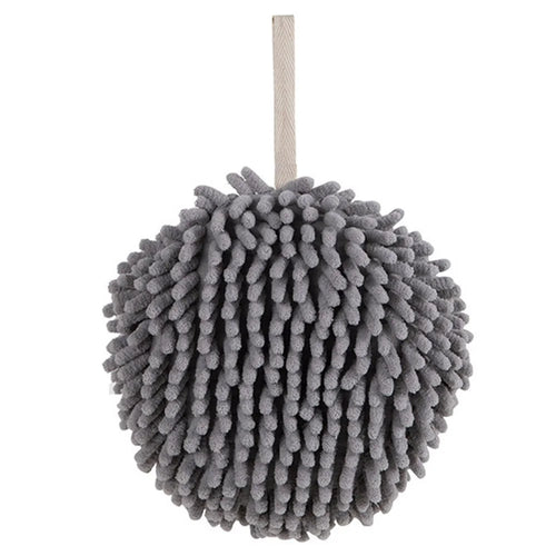 Hanging Hand Towel Pompom Design Water Absorbent Quick Drying Hand Wipe Towel Kitchen Bathroom Supply - Grey - 1
