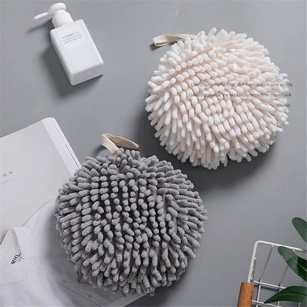 Hanging Hand Towel Pompom Design Water Absorbent Quick Drying Hand Wipe Towel Kitchen Bathroom Supply - Grey - 2