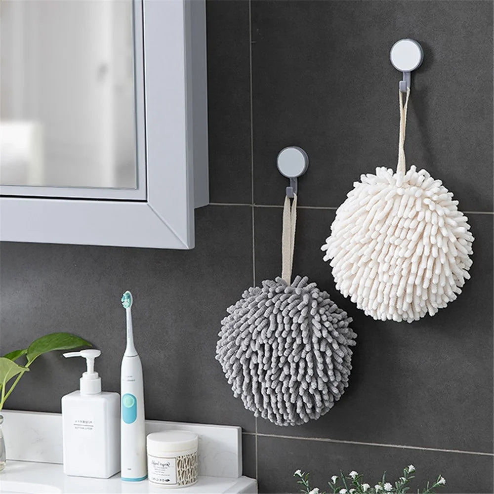 Hanging Hand Towel Pompom Design Water Absorbent Quick Drying Hand Wipe Towel Kitchen Bathroom Supply - Grey - 3