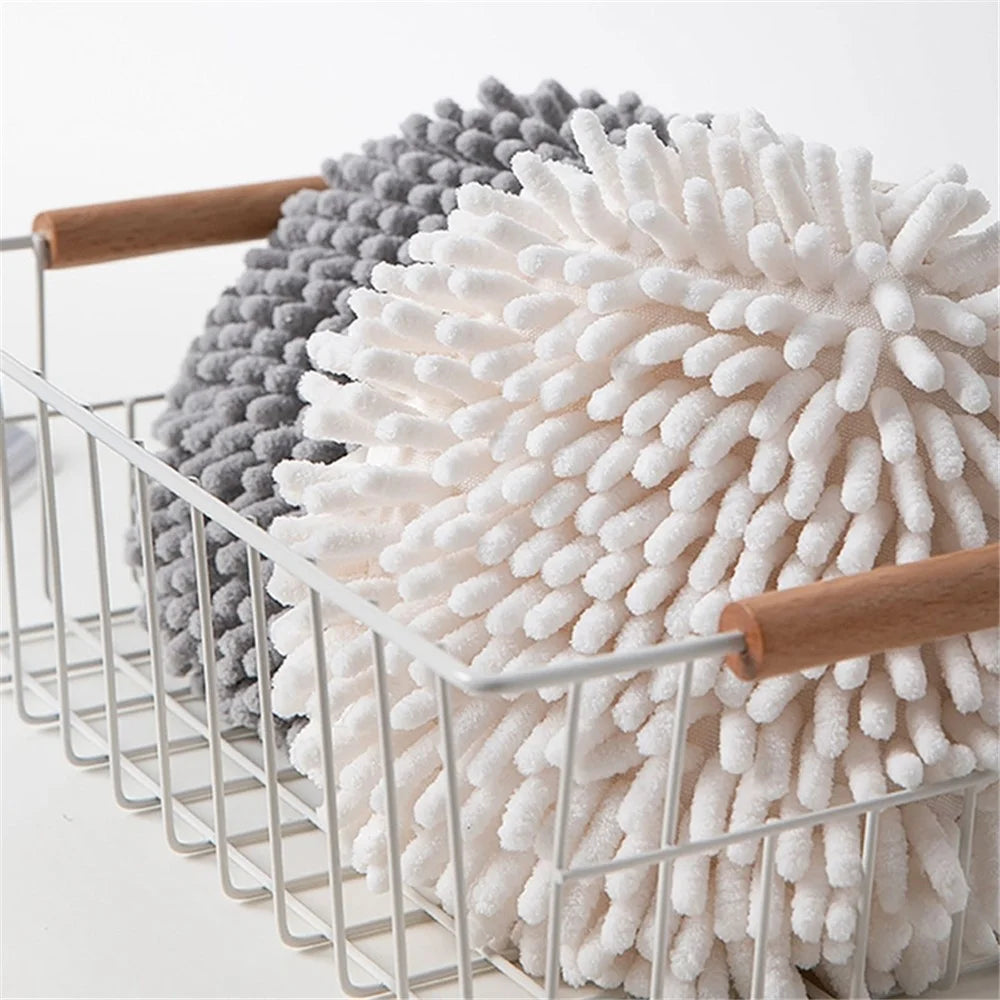 Hanging Hand Towel Pompom Design Water Absorbent Quick Drying Hand Wipe Towel Kitchen Bathroom Supply - Grey - 4