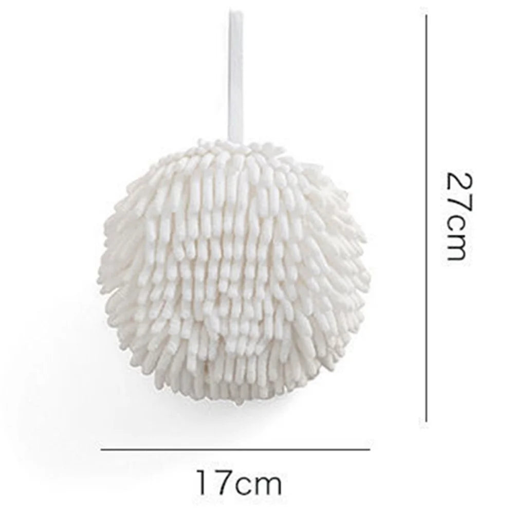 Hanging Hand Towel Pompom Design Water Absorbent Quick Drying Hand Wipe Towel Kitchen Bathroom Supply - Grey - 6