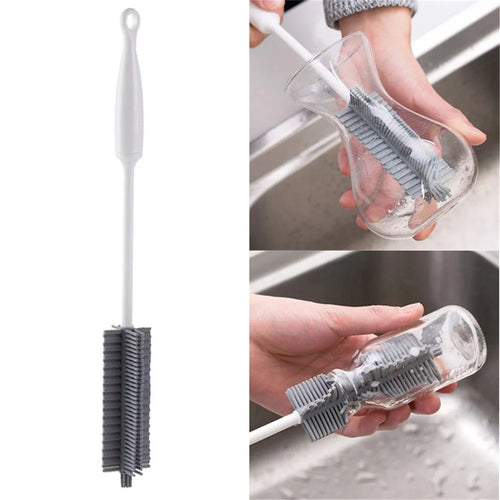 Silicone Cup Brush Kitchen Bottle Cleaning Tool Long Handle Drink Glass Bottle Wash Cup Cleaning Brush Cleaner (BPA Free, No FDA Certificate) - Grey - 1