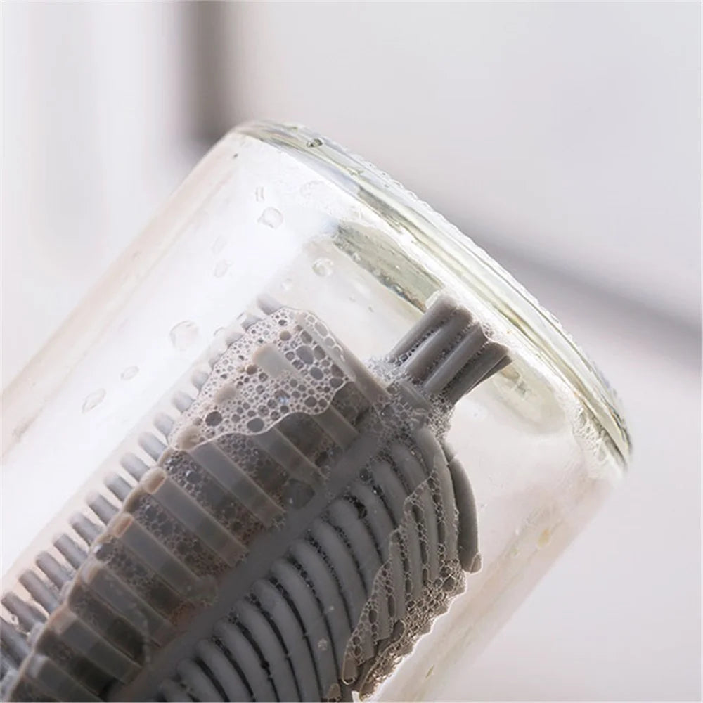 Silicone Cup Brush Kitchen Bottle Cleaning Tool Long Handle Drink Glass Bottle Wash Cup Cleaning Brush Cleaner (BPA Free, No FDA Certificate) - Grey - 2