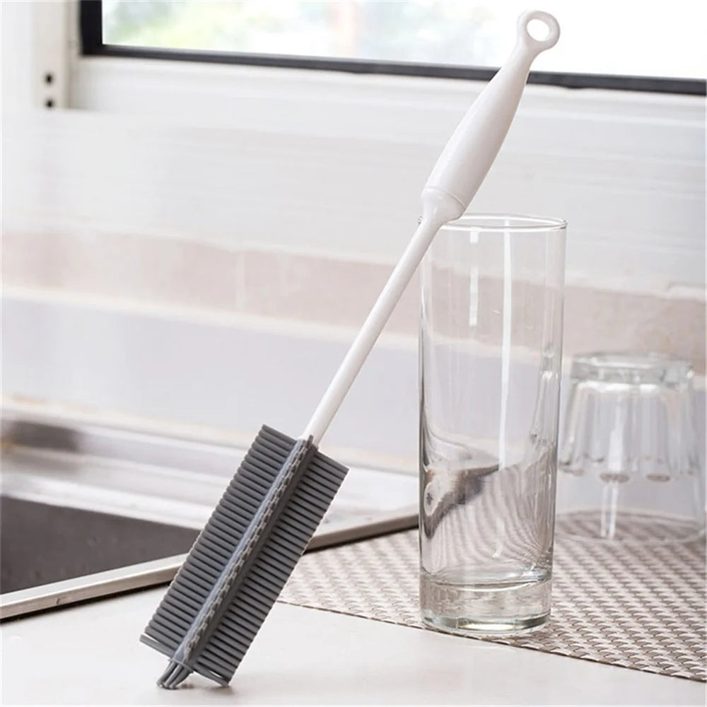Silicone Cup Brush Kitchen Bottle Cleaning Tool Long Handle Drink Glass Bottle Wash Cup Cleaning Brush Cleaner (BPA Free, No FDA Certificate) - Grey - 3