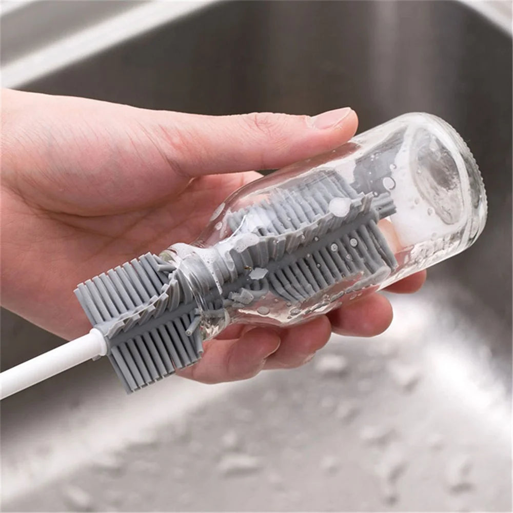 Silicone Cup Brush Kitchen Bottle Cleaning Tool Long Handle Drink Glass Bottle Wash Cup Cleaning Brush Cleaner (BPA Free, No FDA Certificate) - Grey - 4