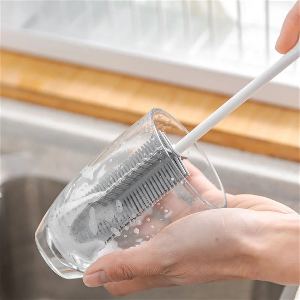 Silicone Cup Brush Kitchen Bottle Cleaning Tool Long Handle Drink Glass Bottle Wash Cup Cleaning Brush Cleaner (BPA Free, No FDA Certificate) - Grey - 5