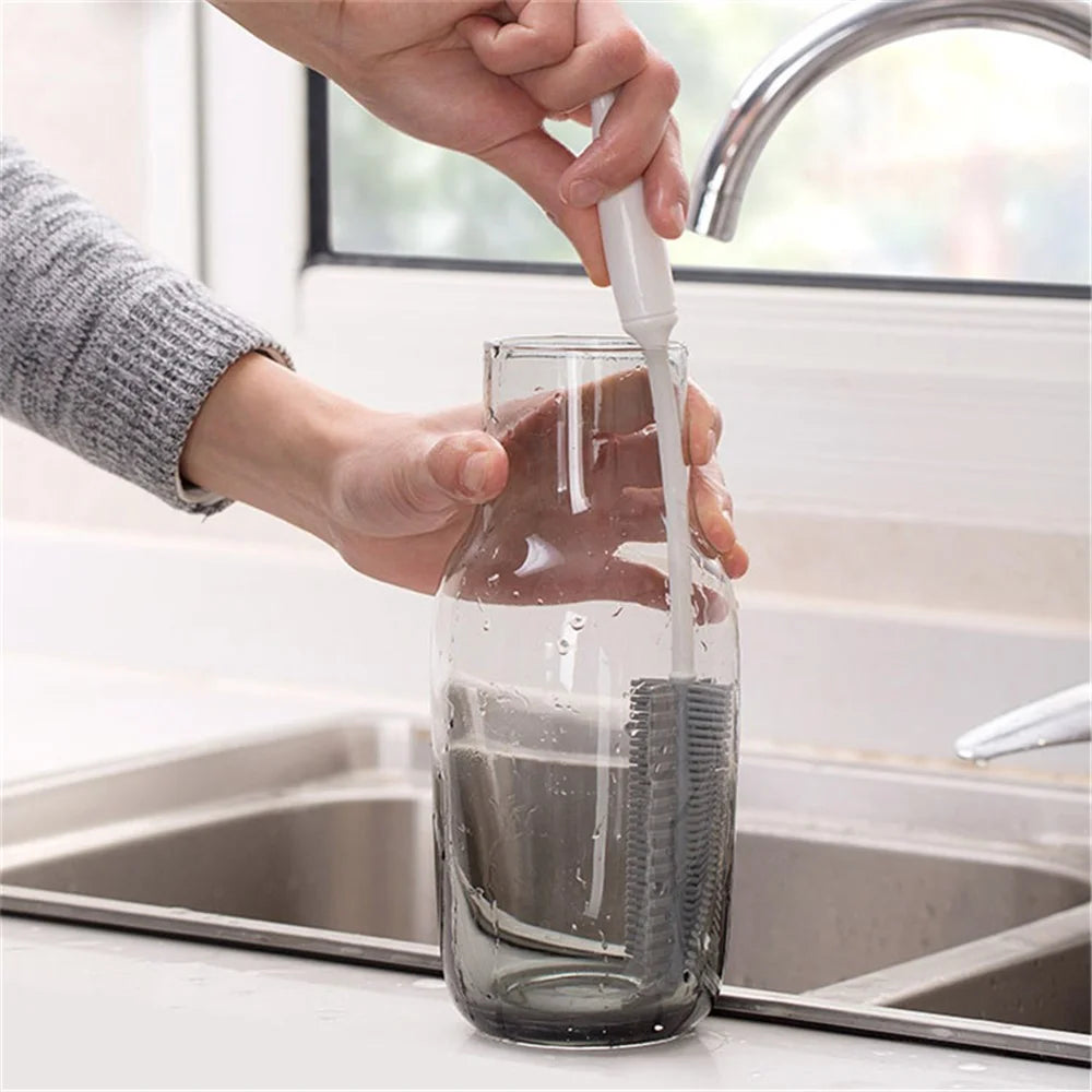 Silicone Cup Brush Kitchen Bottle Cleaning Tool Long Handle Drink Glass Bottle Wash Cup Cleaning Brush Cleaner (BPA Free, No FDA Certificate) - Grey - 6