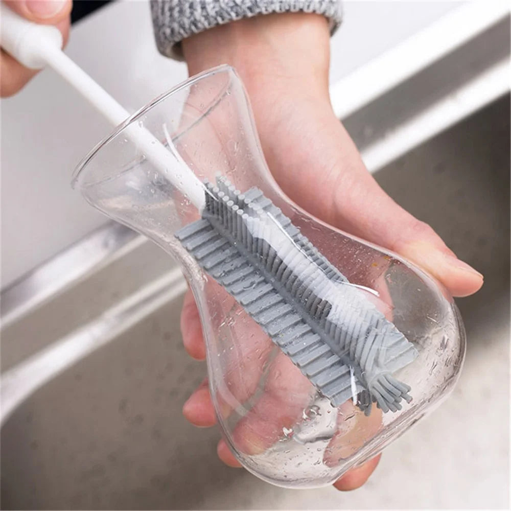 Silicone Cup Brush Kitchen Bottle Cleaning Tool Long Handle Drink Glass Bottle Wash Cup Cleaning Brush Cleaner (BPA Free, No FDA Certificate) - Grey - 7
