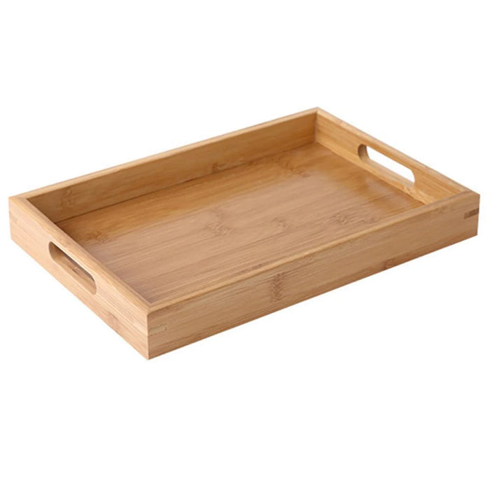 35*22*4cm Wide Handles Design Drink/Food/Snack Serving Tray Bamboo Trays for Living Room/Restaurants - 1