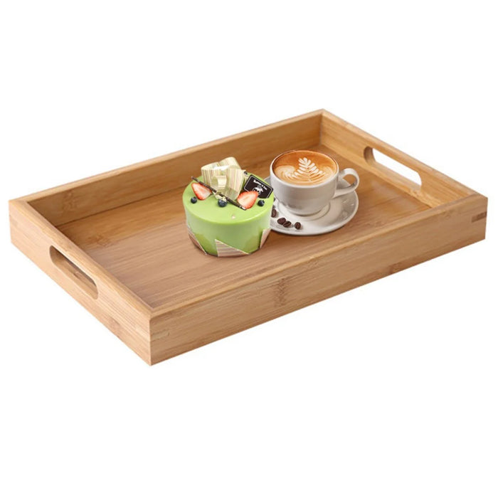 35*22*4cm Wide Handles Design Drink/Food/Snack Serving Tray Bamboo Trays for Living Room/Restaurants - 2