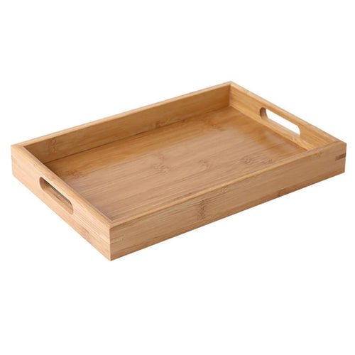 38*25*4cm Natural Color Bamboo Food Serving Tray  Wide Handles Design Raised Edge Decorative Trays for Living Room/Restaurants - 1