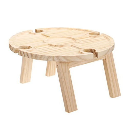 Outdoor Wine Picnic Table 30x16cm Folding Portable Wooden Snack and Cheese Tray with 4 Wine Glasses Holder - 1