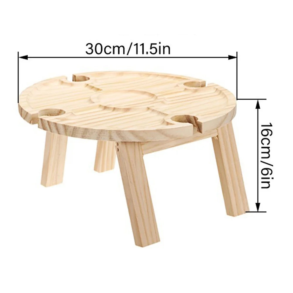 Outdoor Wine Picnic Table 30x16cm Folding Portable Wooden Snack and Cheese Tray with 4 Wine Glasses Holder - 7