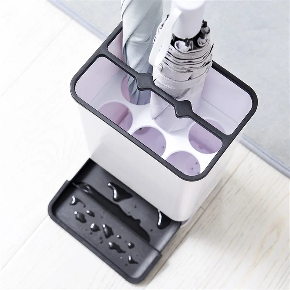 Umbrella Stand with Drip Tray 6 Holes Umbrella Holder Stand Plastic Detachable Umbrella Storage Rack - Black - 4