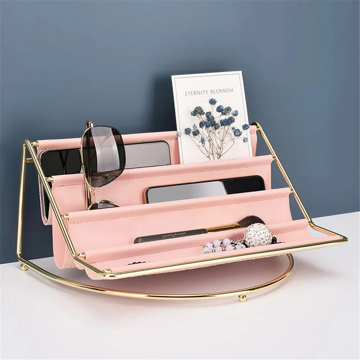 Nordic Multi-layer Desktop Organizer Multi-purpose Golden Iron Storage Tray Cosmetic Sundries Rack, Size L - Blackish Green - 3