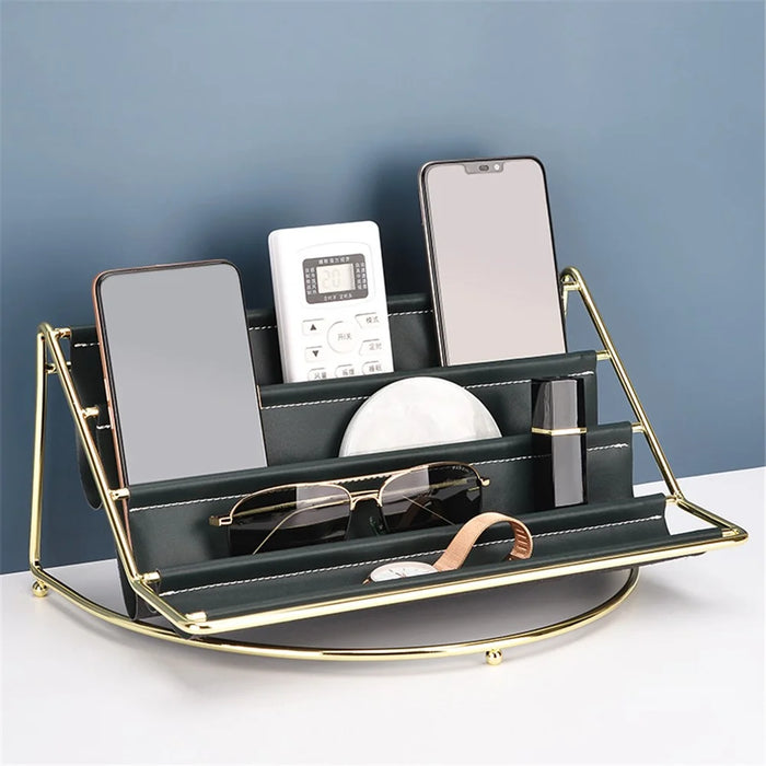 Nordic Multi-layer Desktop Organizer Multi-purpose Golden Iron Storage Tray Cosmetic Sundries Rack, Size L - Blackish Green - 4