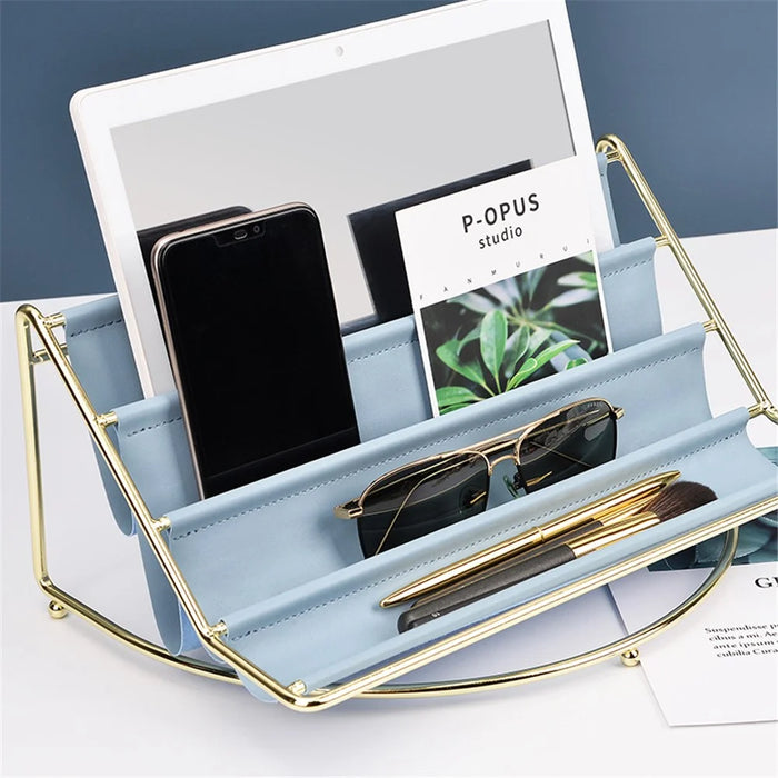 Nordic Multi-layer Desktop Organizer Multi-purpose Golden Iron Storage Tray Cosmetic Sundries Rack, Size L - Blackish Green - 6