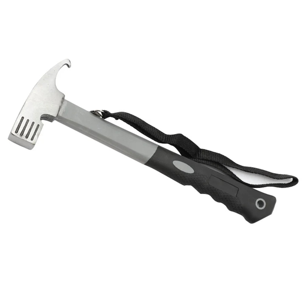 Camping Hammer Heavy Duty with Tent Stake Remover Steel Tent Hammer TPR Covered Handle Tent Mallet with Holding Strap - Grey - 1