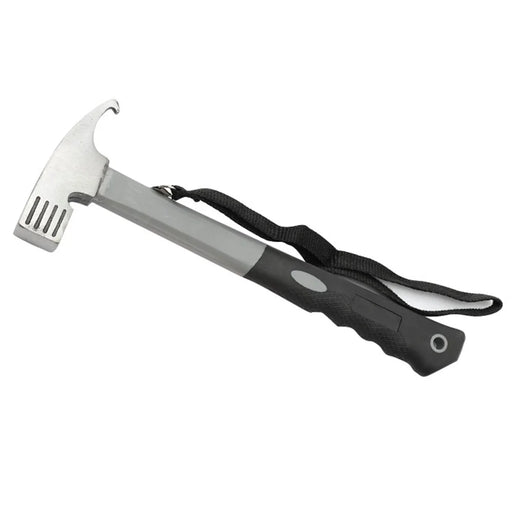 Camping Hammer Heavy Duty with Tent Stake Remover Steel Tent Hammer TPR Covered Handle Tent Mallet with Holding Strap - Grey - 1