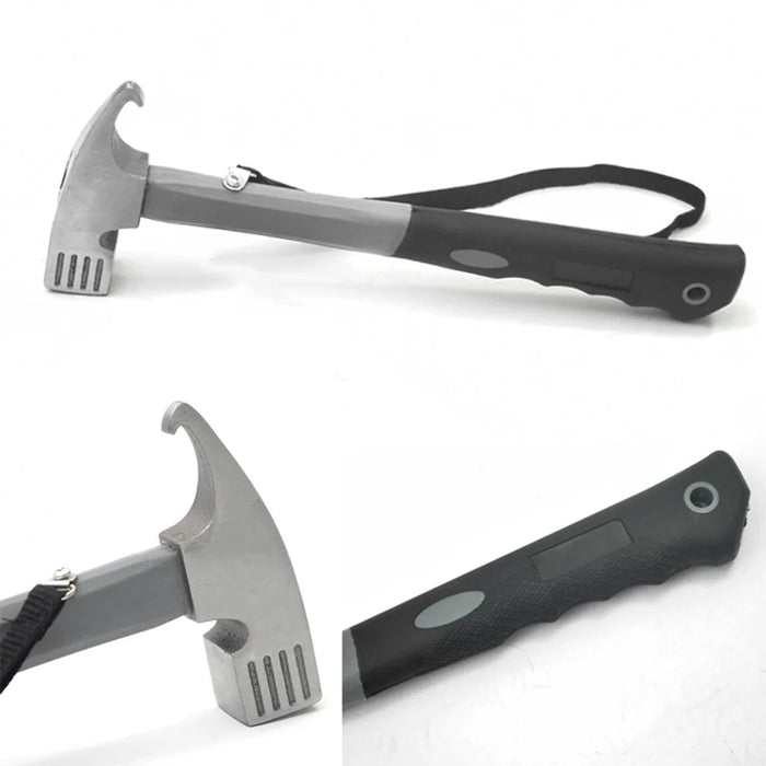Camping Hammer Heavy Duty with Tent Stake Remover Steel Tent Hammer TPR Covered Handle Tent Mallet with Holding Strap - Grey - 5