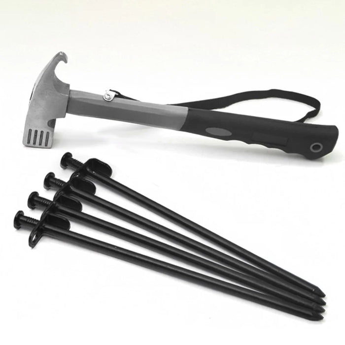 Camping Hammer Heavy Duty with Tent Stake Remover Steel Tent Hammer TPR Covered Handle Tent Mallet with Holding Strap - Grey - 6