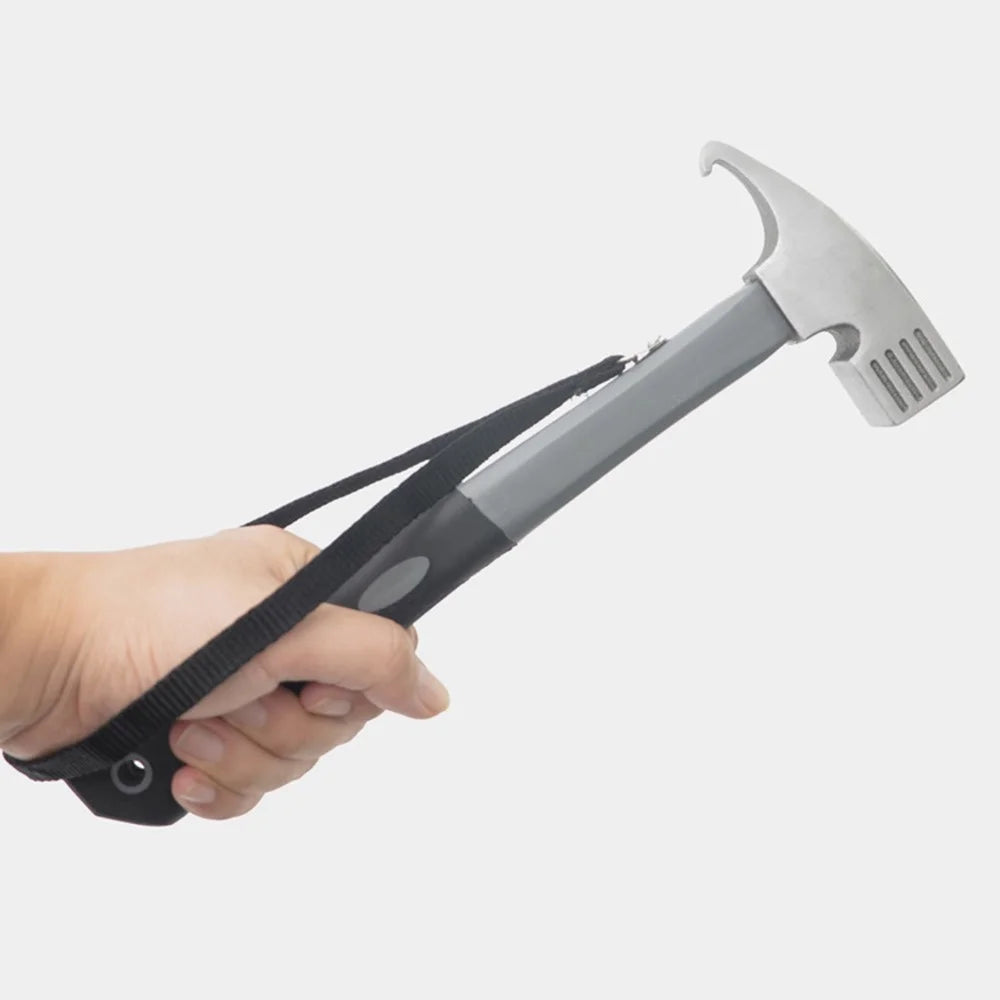 Camping Hammer Heavy Duty with Tent Stake Remover Steel Tent Hammer TPR Covered Handle Tent Mallet with Holding Strap - Grey - 7