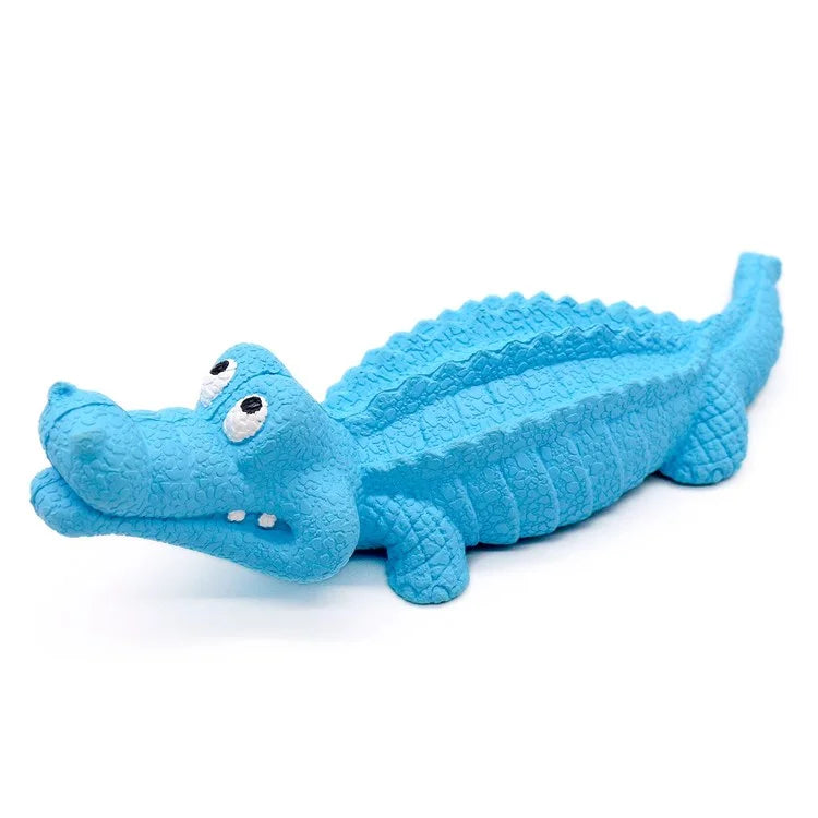 Crocodile Shape Natural Rubber Squeaky Pet Teeth Massage Toy Dog Chewing Bite Playing Sound Toy - Blue - 1