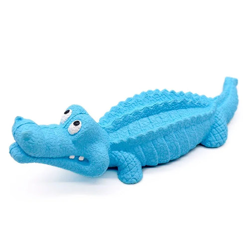 Crocodile Shape Natural Rubber Squeaky Pet Teeth Massage Toy Dog Chewing Bite Playing Sound Toy - Blue - 1