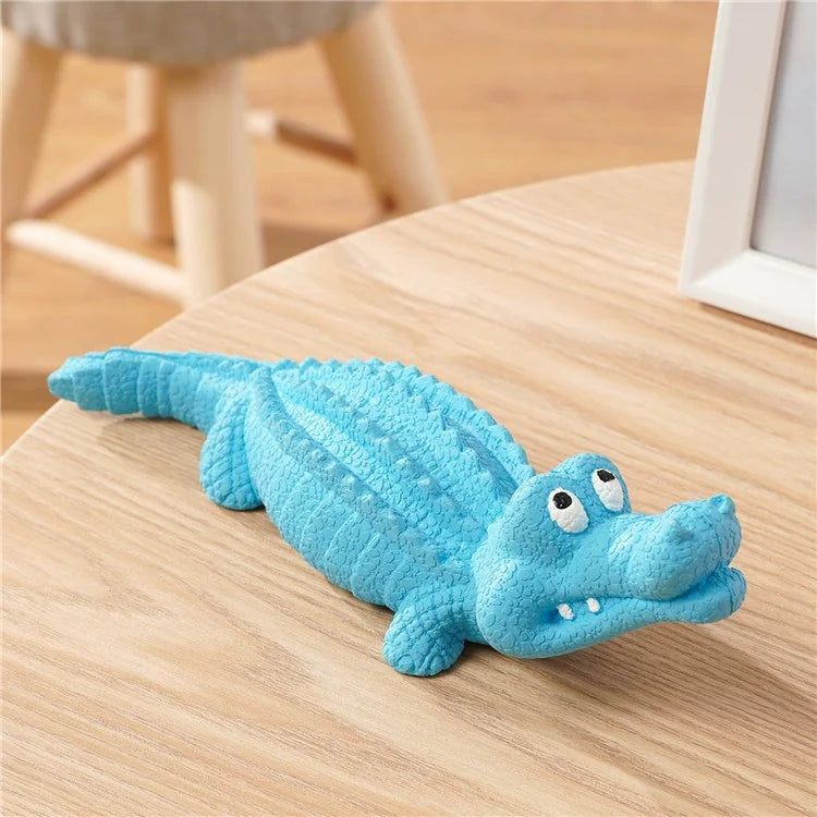 Crocodile Shape Natural Rubber Squeaky Pet Teeth Massage Toy Dog Chewing Bite Playing Sound Toy - Blue - 2