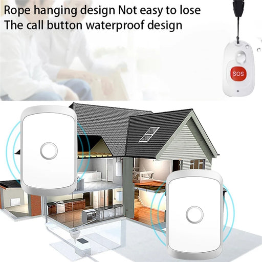 C20 Smart Home Wireless Pager Doorbell Old Man Emergency Alarm 80m Remote Waterproof Wireless Chime Bell EU Plug - Silver - 2