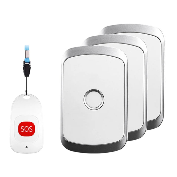 C20 Wireless Caregiver Pager Smart Call System with 1 SOS Call Button and 3 Receivers Nurse Calling Alert Patient Help Button EU Plug - Silver - 1