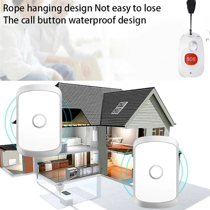 C20 Wireless Caregiver Pager Smart Call System with 1 SOS Call Button and 3 Receivers Nurse Calling Alert Patient Help Button EU Plug - Silver - 2