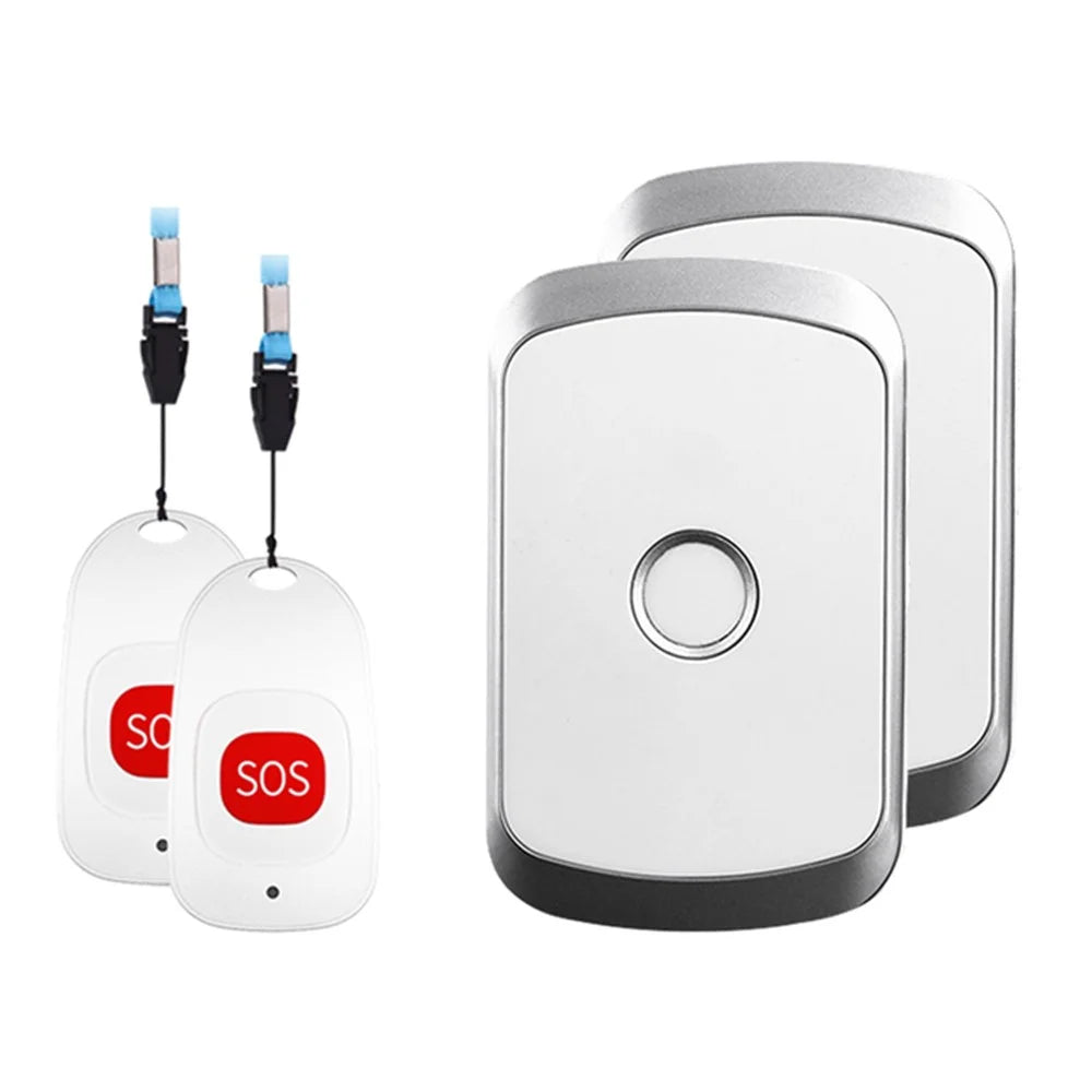 C20 Smart Home Wireless Doorbell Elder Emergency Alarm EU Plug 80m Remote Emergency Call Bell 2 Receivers and 2 Call Buttons - Silver - 1