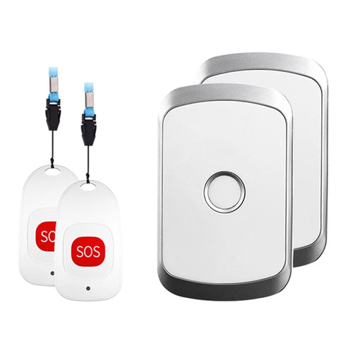 C20 Smart Home Wireless Doorbell Elder Emergency Alarm EU Plug 80m Remote Emergency Call Bell 2 Receivers and 2 Call Buttons - Silver - 1