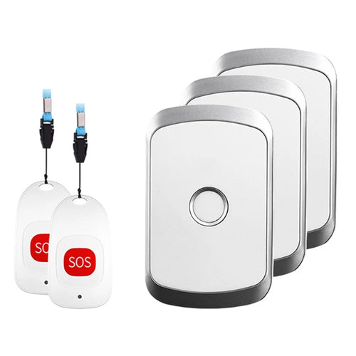 C20 Patients Elderly Alert Button 80m Wireless Emergency Alarm Call Bell, 2 Call Buttons + 3 EU Plug Receivers - Silver - 1