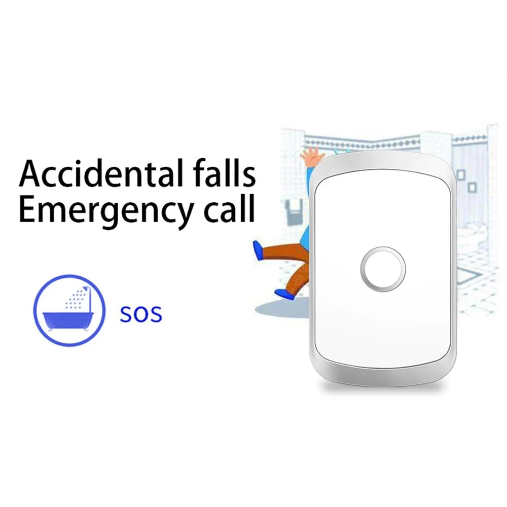 C20 Patients Elderly Alert Button 80m Wireless Emergency Alarm Call Bell, 2 Call Buttons + 3 EU Plug Receivers - Silver - 4