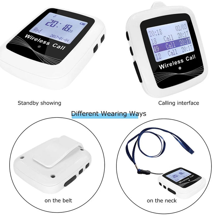 CTW07 EU Plug Wireless Alert Button Call Button for Elderly Emergency, Alert System for Seniors, 4 SOS Call Buttons and 1 Digital Screen Receiver - White - 7