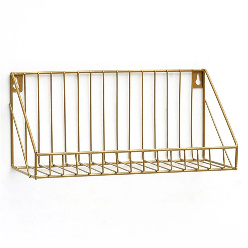 956 Living Room Bathroom Wall Storage Rack Iron Wall Mounted Shelf Holder, Size S - Gold - 1