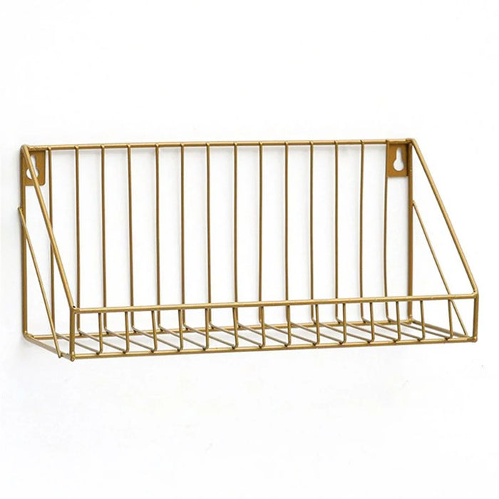 956 Living Room Bathroom Wall Storage Rack Iron Wall Mounted Shelf Holder, Size S - Gold - 1