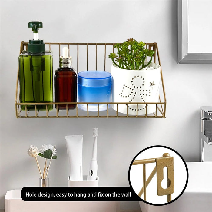956 Living Room Bathroom Wall Storage Rack Iron Wall Mounted Shelf Holder, Size S - Gold - 3