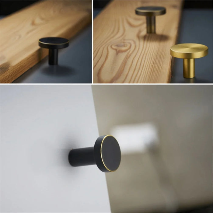 TA-00081 Large Round Coat Hook Brass Decorative Wall Mounted Hanger for Room Kitchen Bathroom - Gold/Black - 5