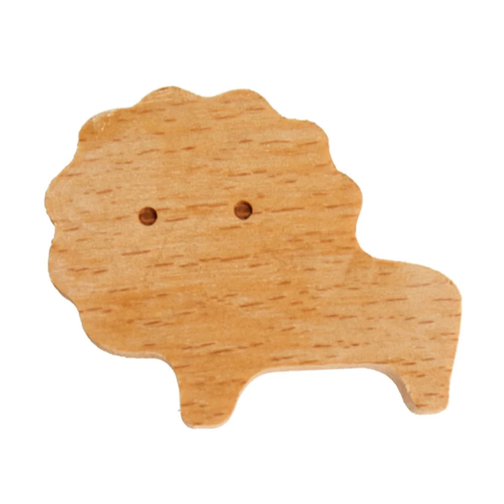 KTGJ001 Cute Animal Shaped Hook Wall Hanging Coat Rack Home Decoration Solid Wood Hanger - Lion - 1