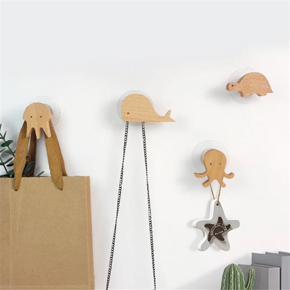 KTGJ001 Cute Animal Shaped Hook Wall Hanging Coat Rack Home Decoration Solid Wood Hanger - Lion - 3