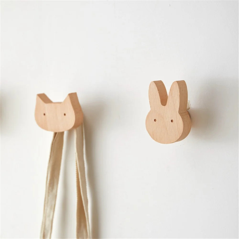 KTGJ001 Cute Animal Shaped Hook Wall Hanging Coat Rack Home Decoration Solid Wood Hanger - Lion - 4