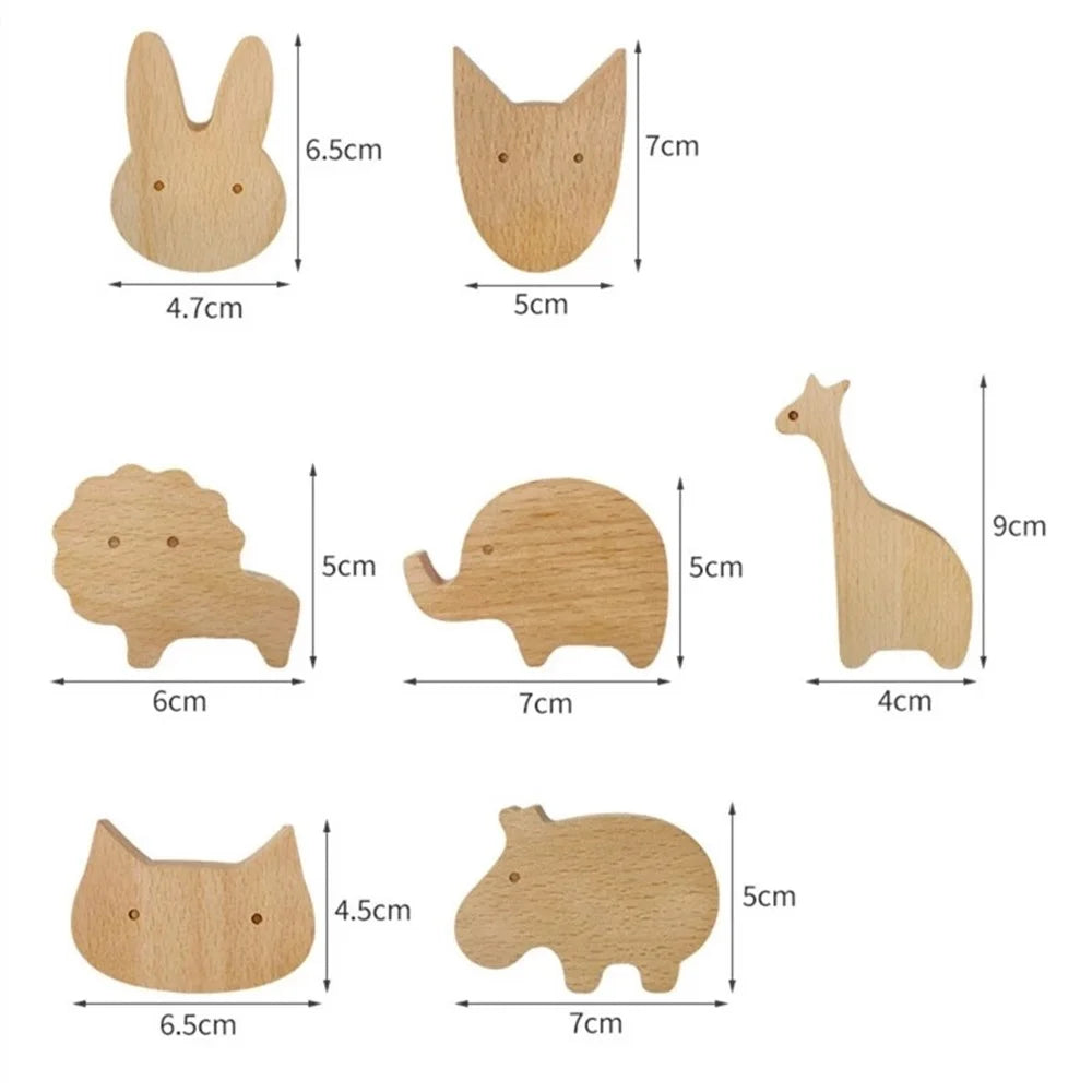 KTGJ001 Cute Animal Shaped Hook Wall Hanging Coat Rack Home Decoration Solid Wood Hanger - Lion - 7
