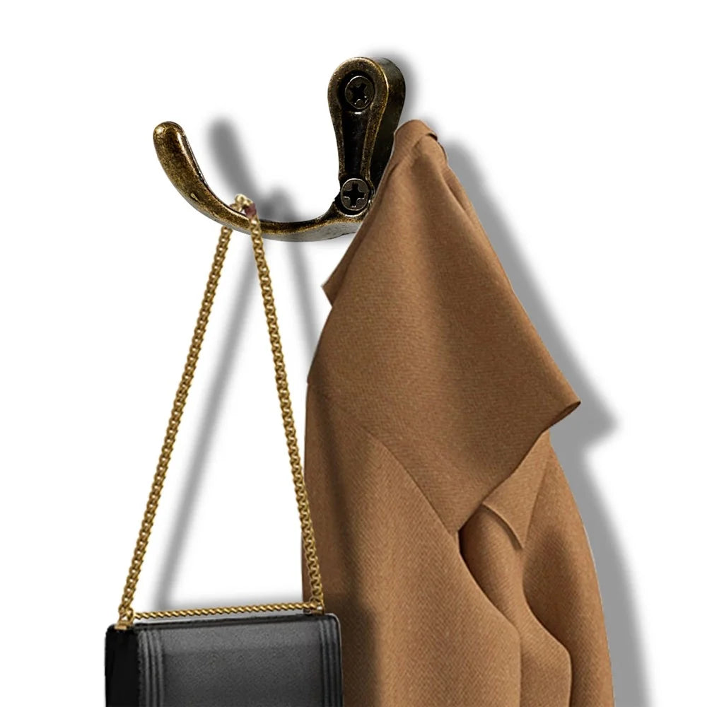 C11 Dual-Hook Design Retro Zinc Alloy Wardrobe Door Wall Hook Clothes Hat Hanger Hanging Hook - 2